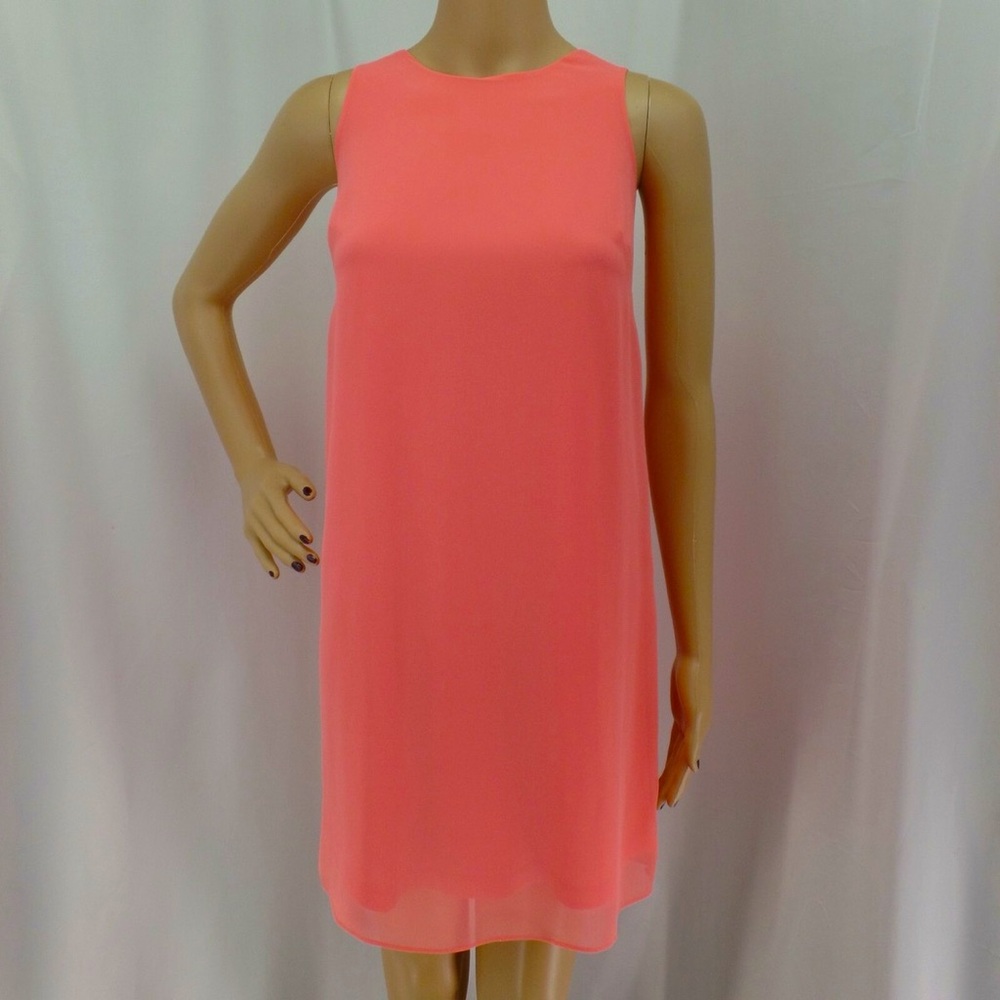 Ann Taylor Sleeveless Coral Pink Pleated Back Swing Dress Trapeze Keyhole 10